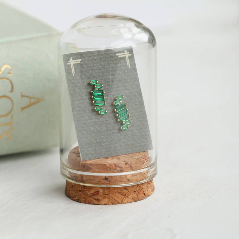 Emerald Green Ladder Baguette Stud Earrings