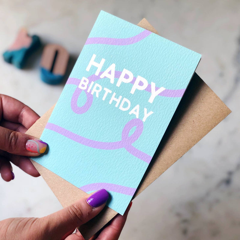 Happy birthday turquoise with purple loop card