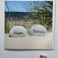 Happy birthday sand dunes pebbles card