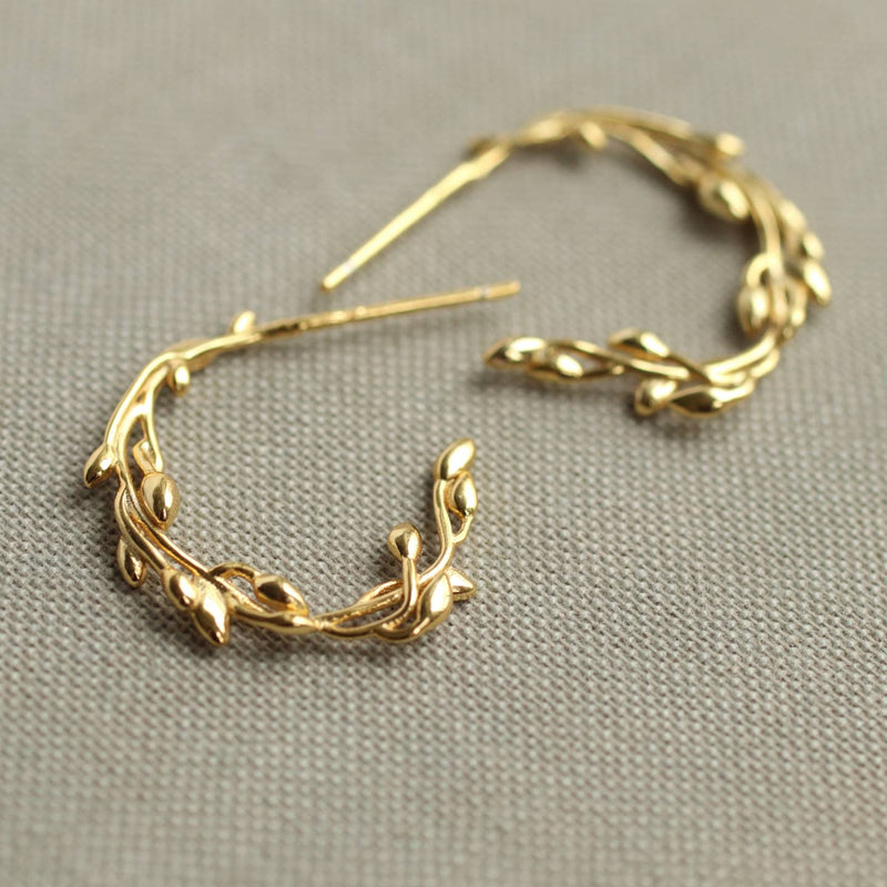 Olive branch gold vermeil hoop earrings