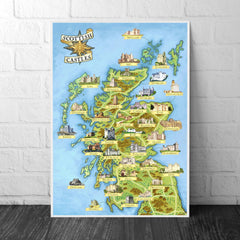 Scottish Castles A4 illustrated map print