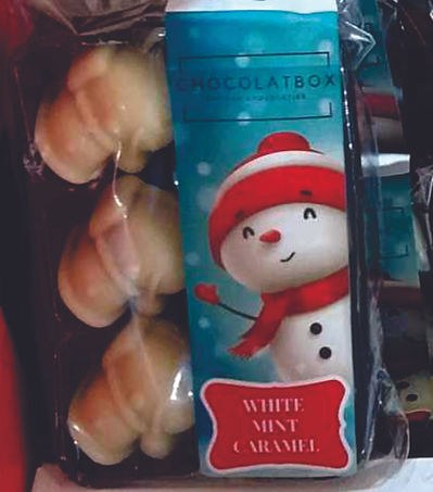 Christmas White Chocolate Mint Caramel Snowmen, 6 Pack