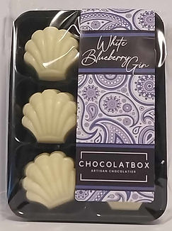 White Belgian Chocolate Filled With Blueberry Gin Ganache, 6 Pack