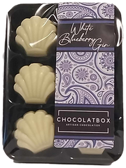 White Belgian Chocolate Filled With Blueberry Gin Ganache, 6 Pack