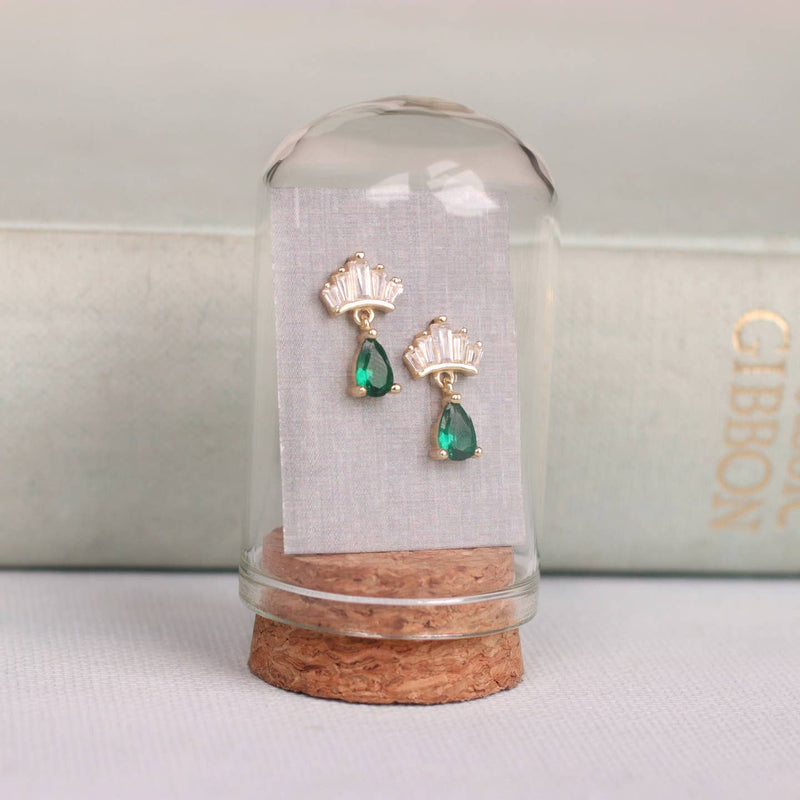 Emerald green gold vermeil crown stud earrings