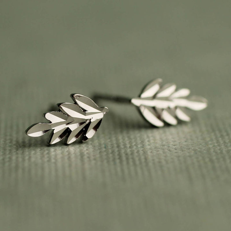 Sterling silver fern stud earrings