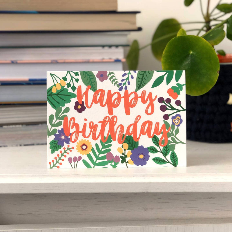 Happy birthday white flowers card