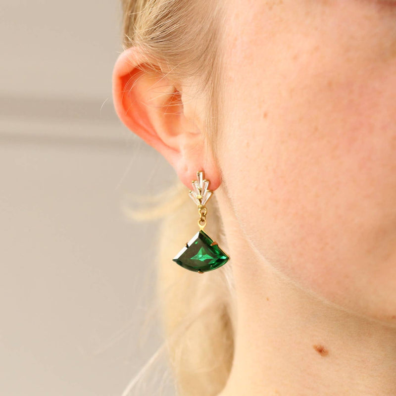 Emerald green & crystal Art Deco earrings