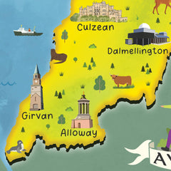 Ayrshire illustrated map A4 print