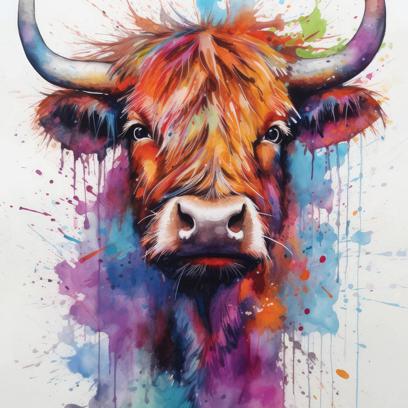 Colourful highland cow A4 print