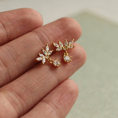 Oak Leaf Cubic Zirconia Stud Earrings