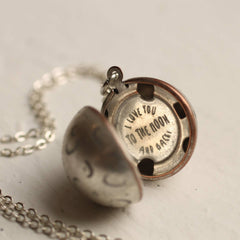 Moon and back planet locket necklace (with message inside!)