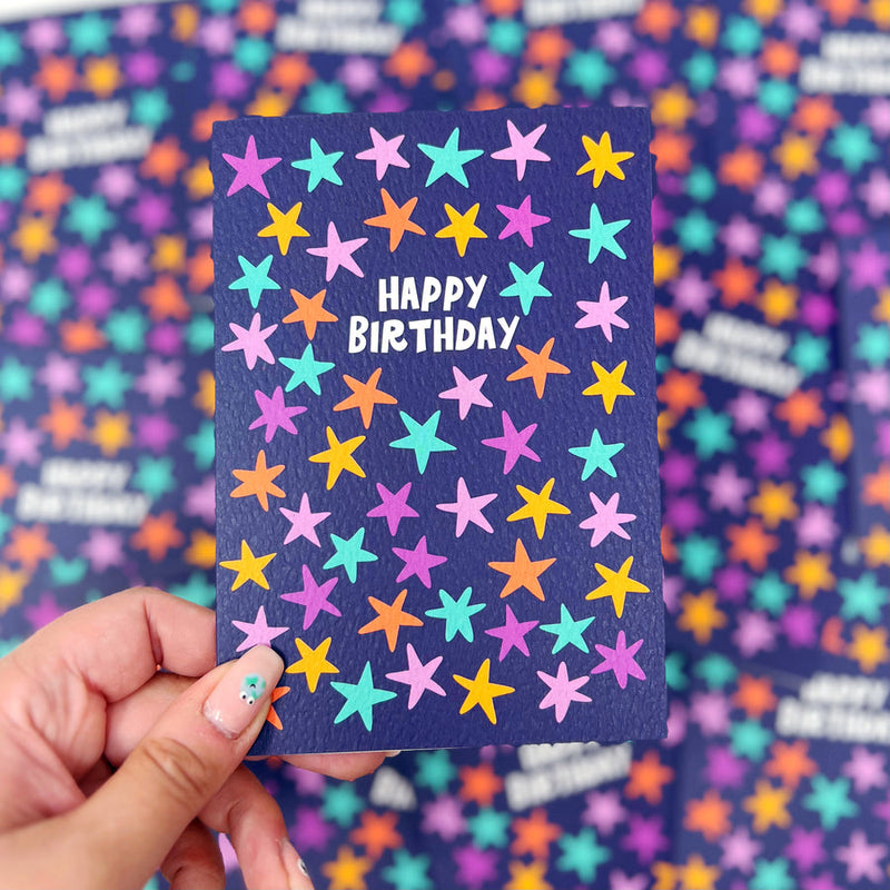 Happy birthday blue stars pattern card