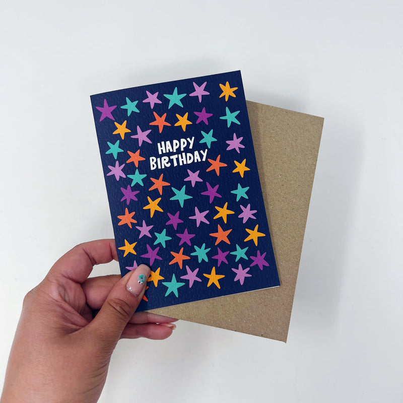Happy birthday blue stars pattern card