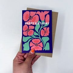 Happy birthday stylised red flowers card