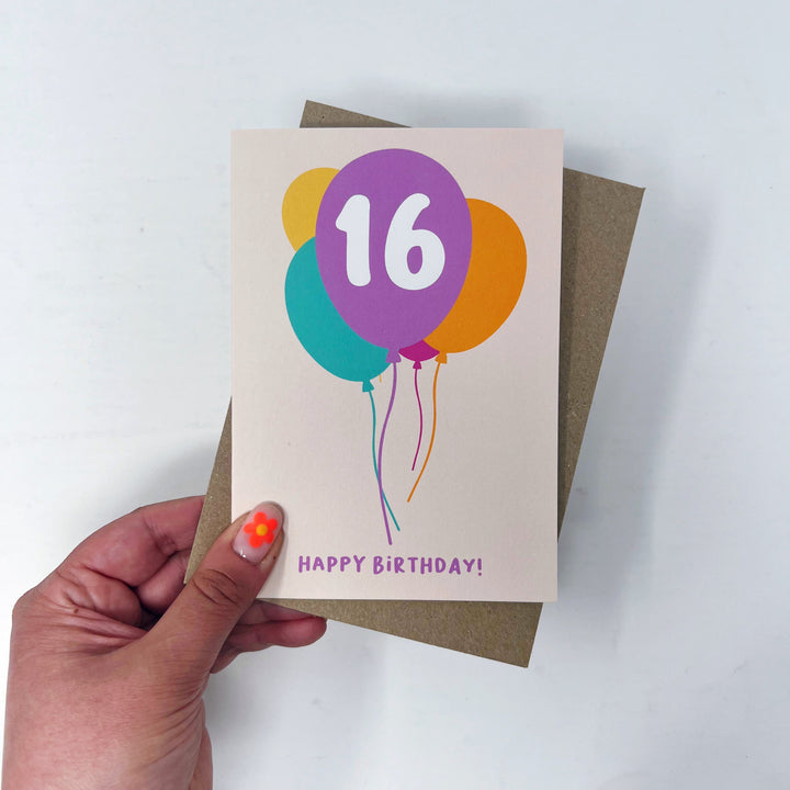 Age 16 happy birthday balloons card