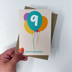 Age 9 happy birthday balloons card