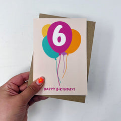 Age 6 happy birthday balloons card