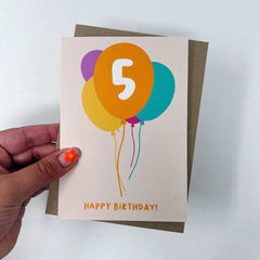 Age 5 happy birthday balloons card