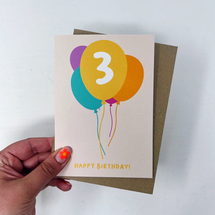 Age 3 happy birthday balloons card