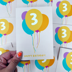 Age 3 happy birthday balloons card