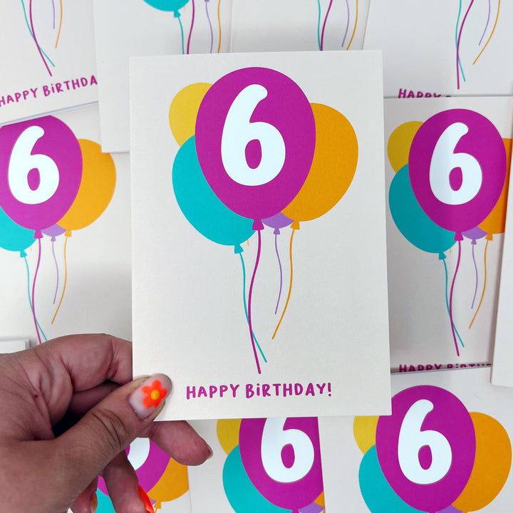 Age 6 happy birthday balloons card