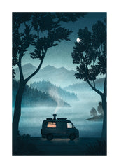 'A Night on the Loch' A4 campervan print