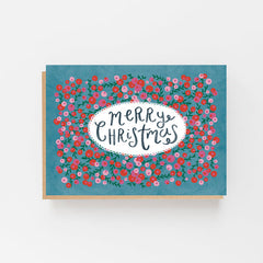 Pack of 8 Merry Christmas cards - red & pink berries
