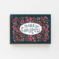 Pack of 8 Merry Christmas cards - red & pink berries