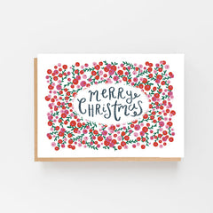 Pack of 8 Merry Christmas cards - red & pink berries