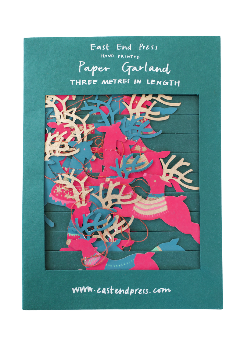 Paper garland - Colourful Reindeer (green & gold antlers)