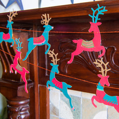 Paper garland - Colourful Reindeer (green & gold antlers)