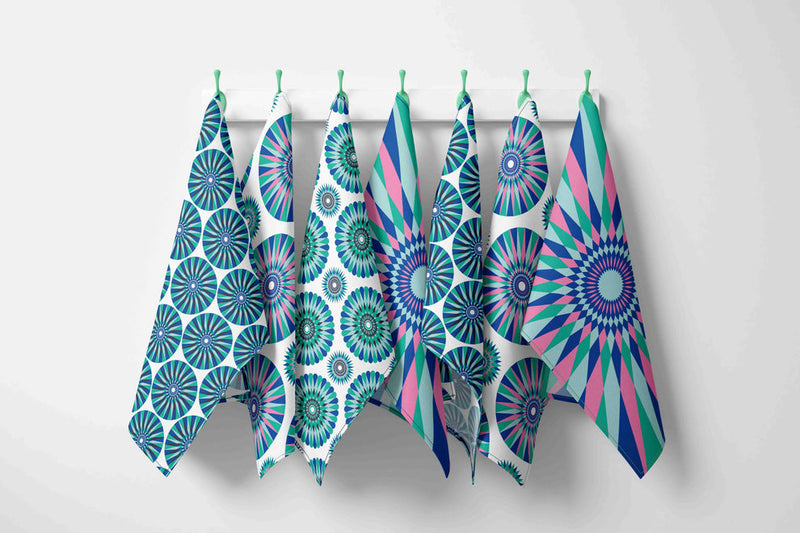 Geometric colourful cotton tea towel