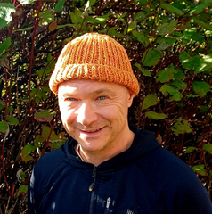 Hand knitted beanie hat - orange and yellow