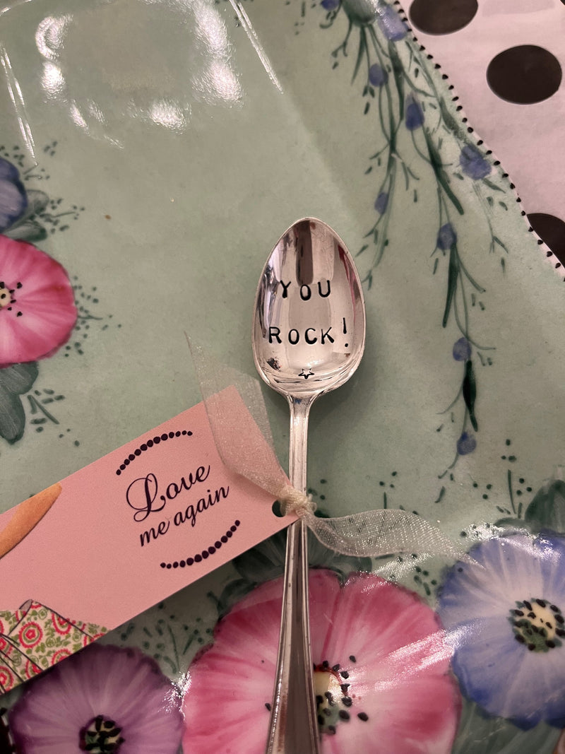 'You Rock' hand stamped vintage small teaspoon