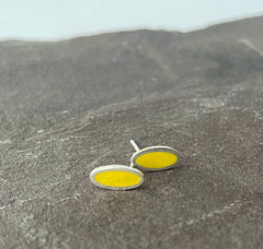 Sterling silver & enamel oval studs - yellow