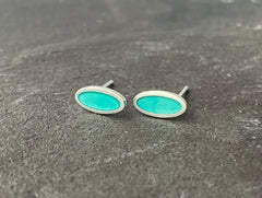 Sterling silver & enamel oval studs - turquoise