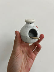 Small ceramic salt pig - light grey/blue speckled glaze