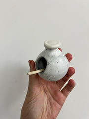 Small ceramic salt pig - light grey/blue speckled glaze