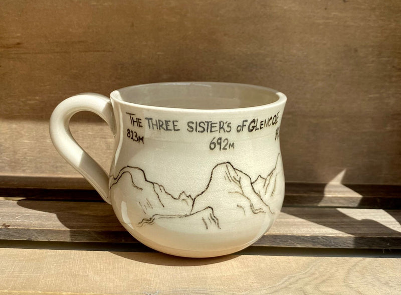 Hand painted mountain mug - The Three Sisters of Glencoe