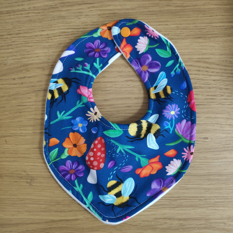 Dribble style bib - flowers and bees print
