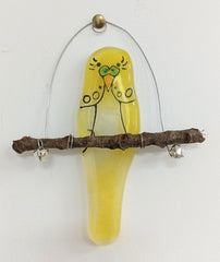 Fused glass hanging budgie