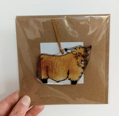 Fused glass Highland cow card