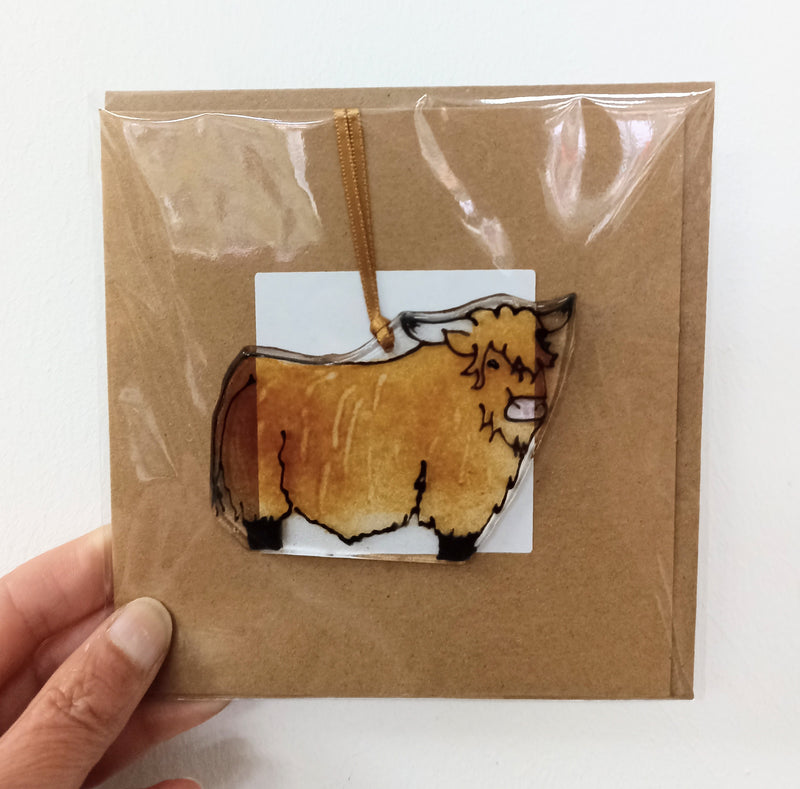 Fused glass Highland cow card