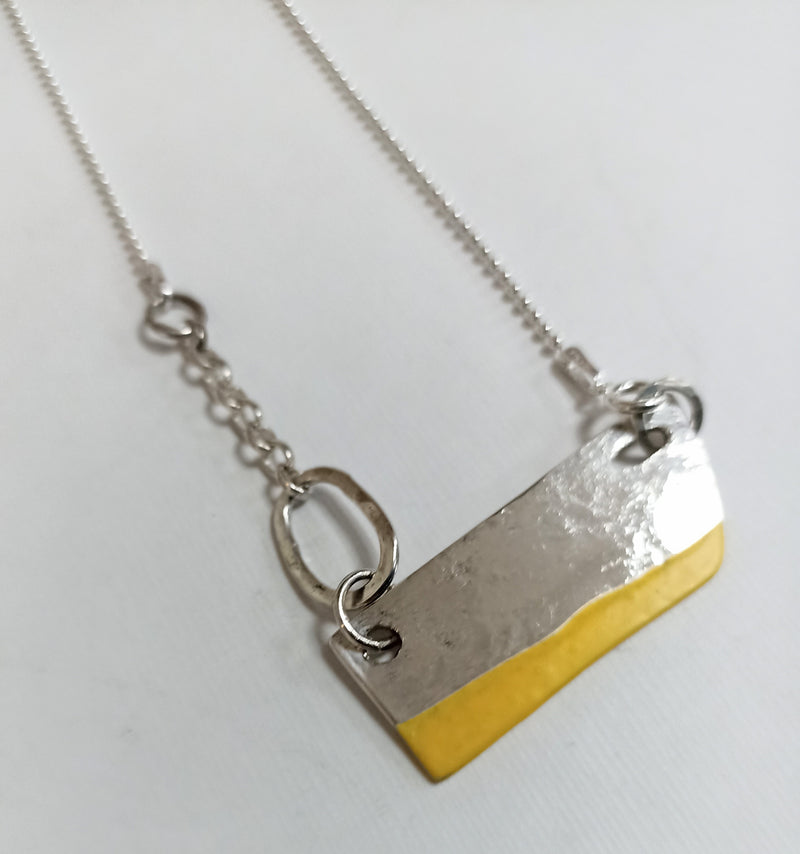 Sterling silver and yellow rubber dip textures necklace