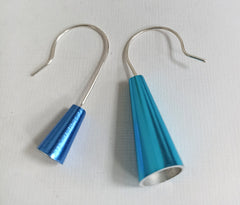 Aluminium mismatch conical blue drop earrings