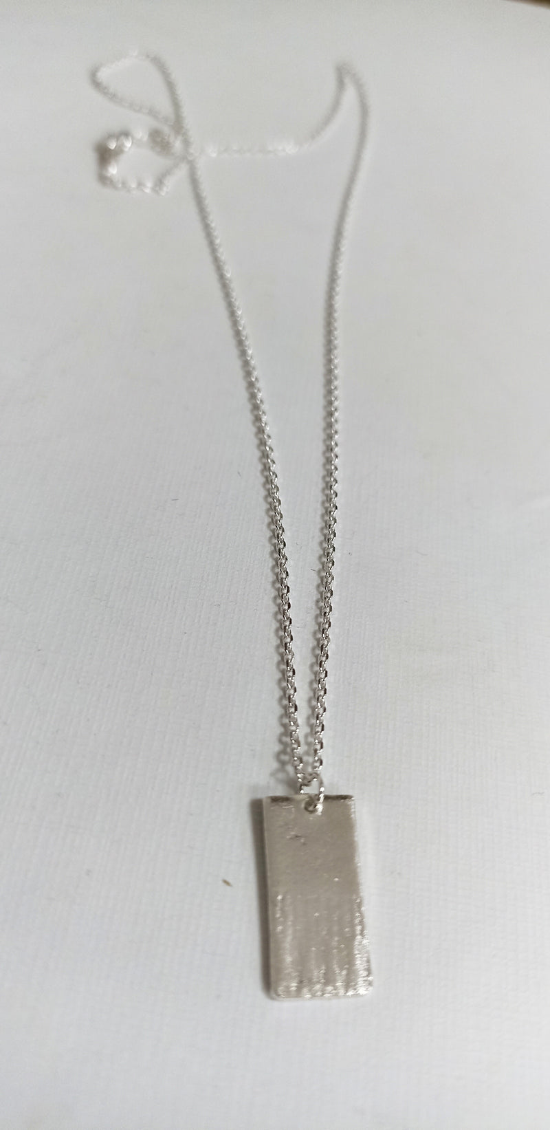 Fine silver half textured rectangular necklace