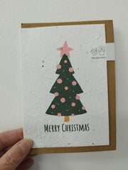 Plantable Christmas card - Merry Christmas tree with pink star & baubles