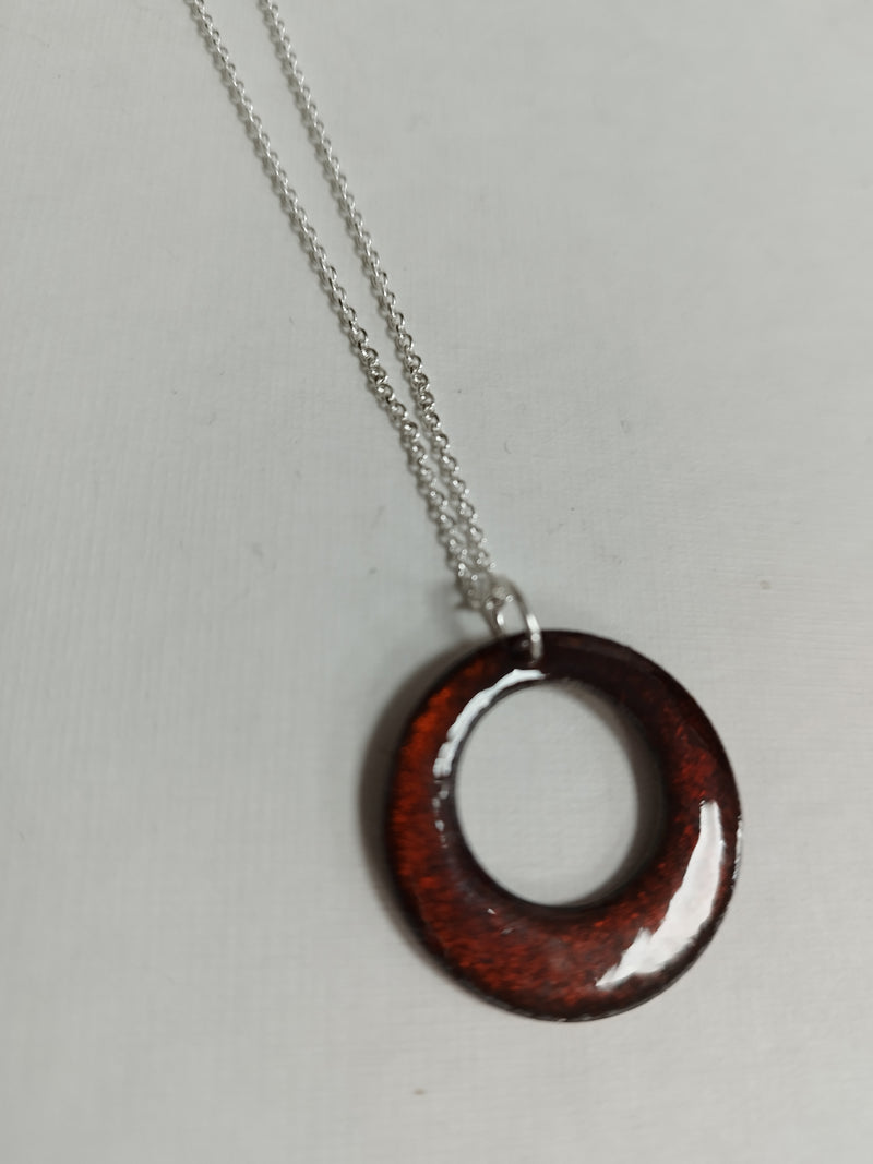 'Planet Mars' enamelled metallic copper ring necklace