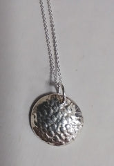 Fine silver bubble textured mini circle necklace